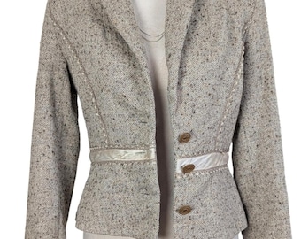 Vintage French Wool Tweed Blazer Angel Nina Paris Jacket Equestrian Style Small