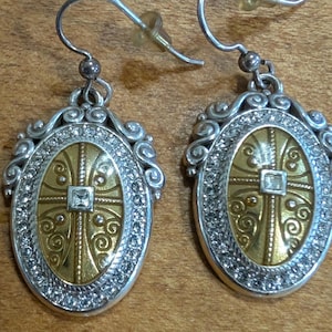 Brighton Truthful Cross Dangle Earrings Crystal Silver Tone Inspirational Faith image 1