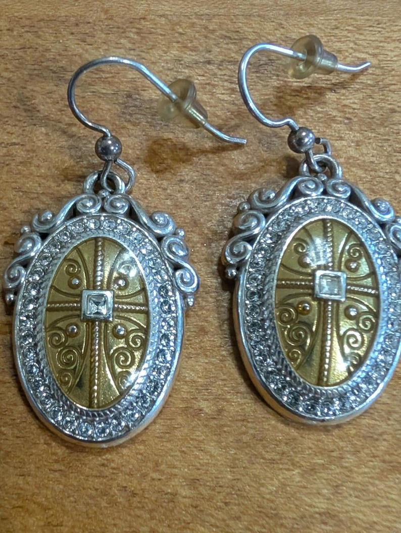 Brighton Truthful Cross Dangle Earrings Crystal Silver Tone Inspirational Faith image 1