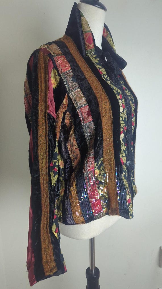 Vintage Whimsigoth Button Down Patchwork Wool Vel… - image 4