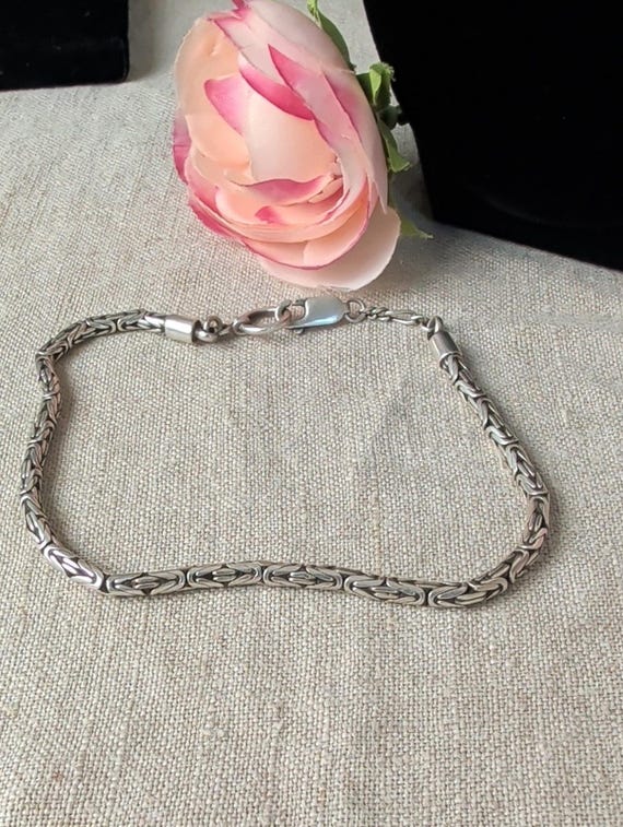Vintage 925 Sterling Silver Byzantine Anklet 10"  Solid Sterling King's Chain