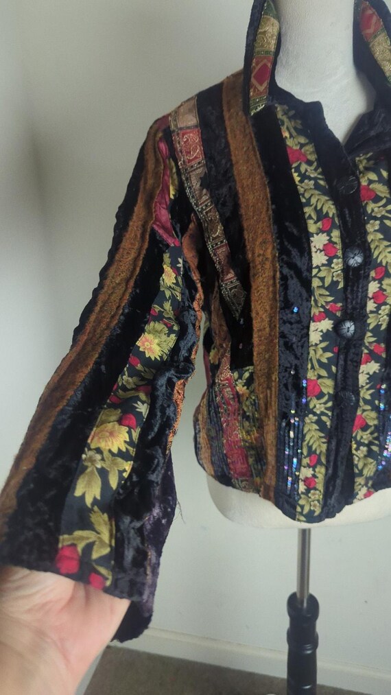 Vintage Whimsigoth Button Down Patchwork Wool Vel… - image 3