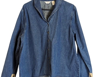 Top vaquero vintage estilo western cottagecore plateado con botones, talla XL para mujer.