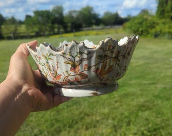 Cuenco decorativo vintage chinoiserie Hua ping Tang Zhi pintado a mano con número firmado