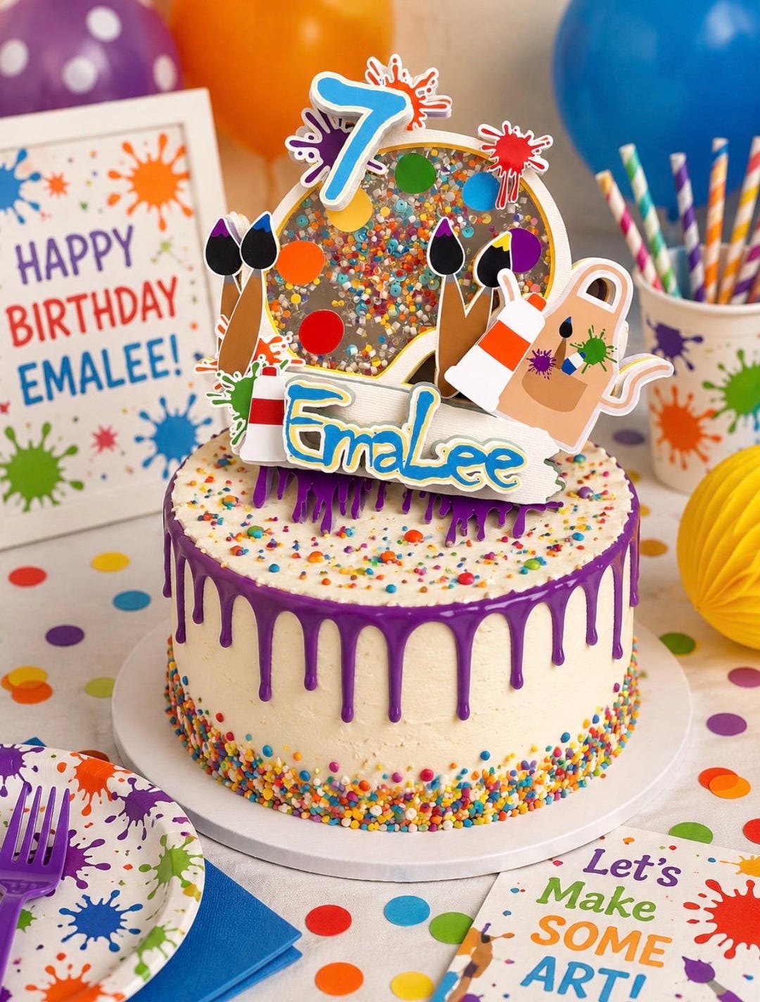 Paint Splatter Cake Topper | Personalized Art Birthday Cake Topper ...