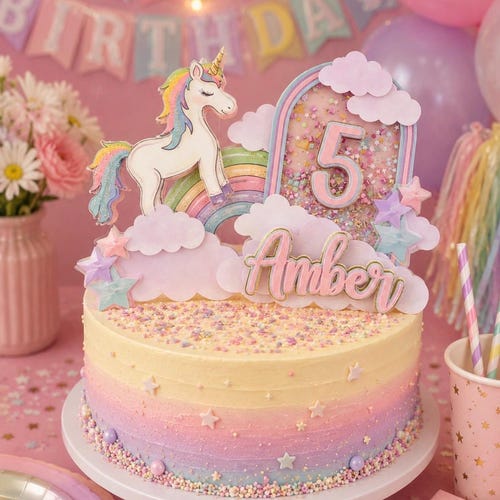 Unicorn Shaker Cake Topper | Rainbow Unicorn Birthday Cake Topper | Pastel Unicorn Party Decor | Magical Birthday Cake Decoration