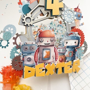 Robots | Robot Cake Topper | Robot Birthday Decoration | Robot Party | Robot Watercolor