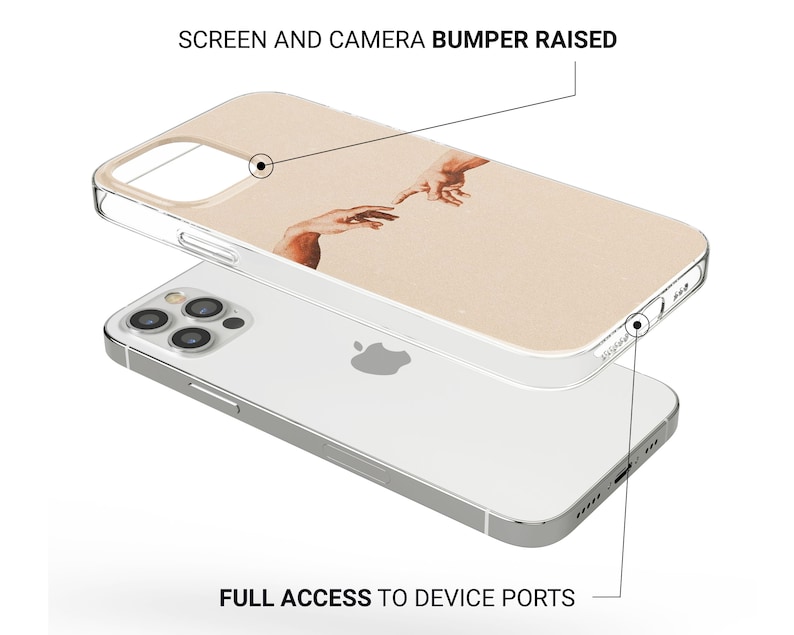 Michelangelo Creation Hands Phone Case Art Coque pour iPhone 14 13 Pro Max 12 11 X XS 8 7, Compatible avec Samsung S20 FE, S21 Ultra, A12, Huawei P30 Pro image 5