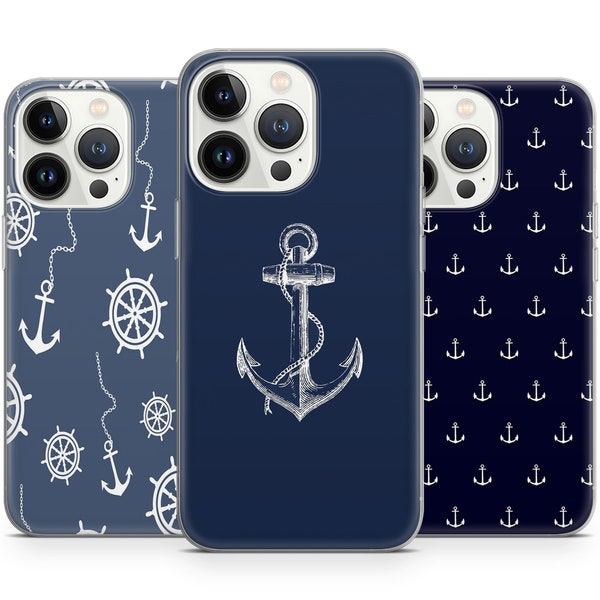 Anchor Pattern Phone Case Sailor Nautical phone cover for iPhone 15 Plus 14 Pro Max 12 11 X XS 8 7, fits Samsung S20 FE, S21, A12, Huawei