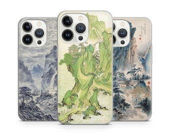 Paysage chinois Chine motif d’art Étui de téléphone pour iPhone 15+ 14 Pro Max 12 11 X XS 8 7, convient à Samsung S20 FE, S21, A12, Huawei, Pixel