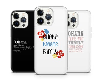 Lilo & Stitch Citation Ohana signifie famille Coque de téléphone pour iPhone 14 13 Pro Max 12 11 X XS 8 7, compatible avec Samsung S20 FE, S21, A12, Huawei P30 Pro