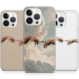 Michelangelo Creation Hands Phone Case Art Coque pour iPhone 14 13 Pro Max 12 11 X XS 8 7, Compatible avec Samsung S20 FE, S21 Ultra, A12, Huawei P30 Pro image 1