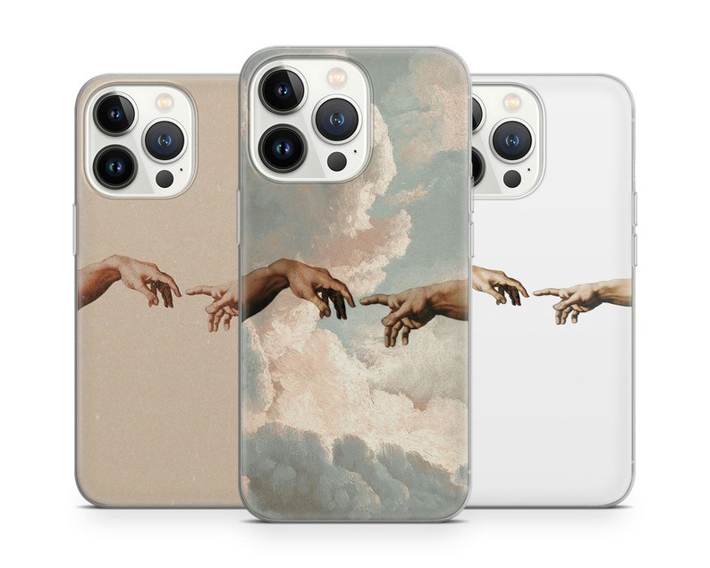 Michelangelo Creation Hands Phone Case Art Coque pour iPhone 14 13 Pro Max 12 11 X XS 8 7, Compatible avec Samsung S20 FE, S21 Ultra, A12, Huawei P30 Pro image 1
