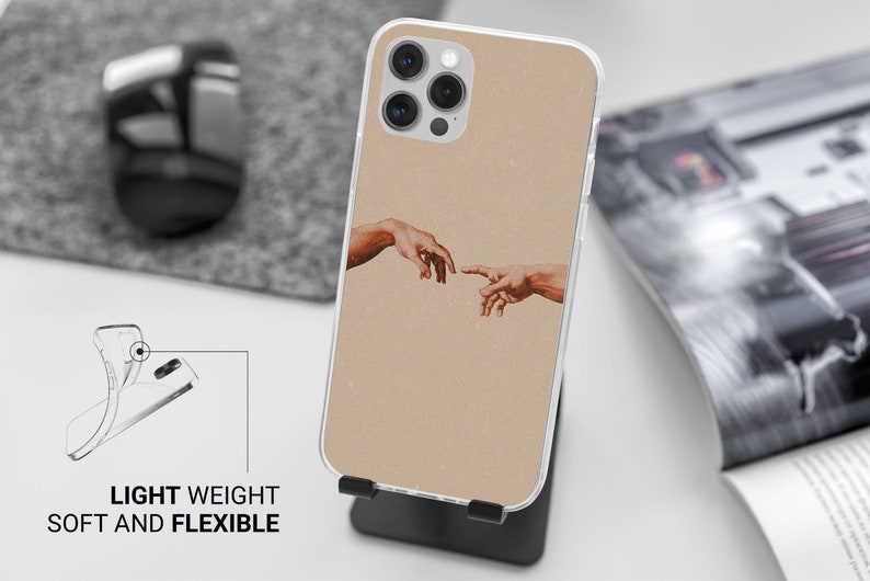 Michelangelo Creation Hands Phone Case Art Coque pour iPhone 14 13 Pro Max 12 11 X XS 8 7, Compatible avec Samsung S20 FE, S21 Ultra, A12, Huawei P30 Pro image 6