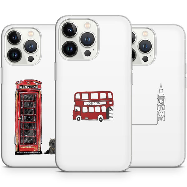 London Big Ben  Minimalistic Phone Case Red Bus Telephone Booth for iPhone 14 13 Pro Max 12 11 X XS 8 7, fit Samsung S20 FE, A12, Huawei P30