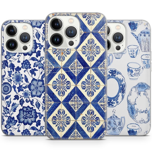 Blue Ceramics Tiles Azulejos Porto Ceramic Art Phone Case for iPhone 15 Plus 14 Pro Max 12 11 X XS 8 7, fits Samsung S20 FE, S21, A12 Huawei