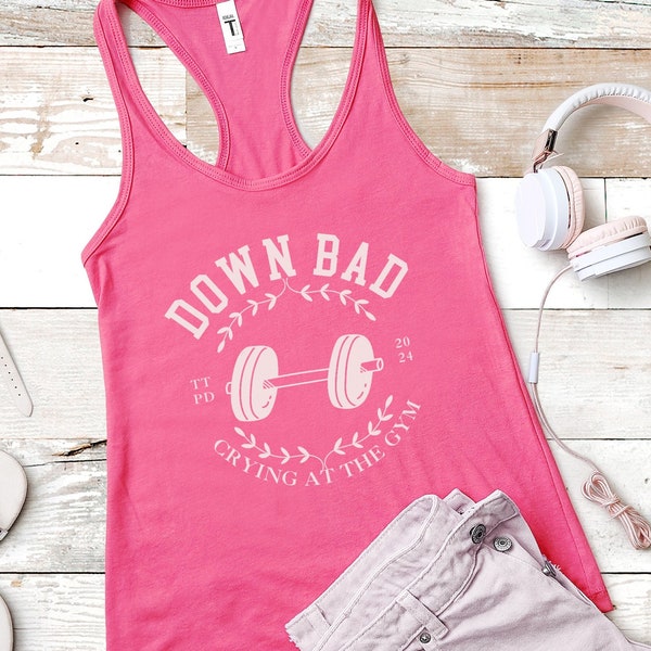 Down Bad Crying At The Gym Tanktop, Cute Workout Clothes, Racerback Tank, Retro Aesthetic, Womens Vaca Outfit, Teen Girl Gift, TTPD Shirt