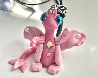 Miniature Pink Dragon, tiny dragon, kawaii dragon Necklace Handmade