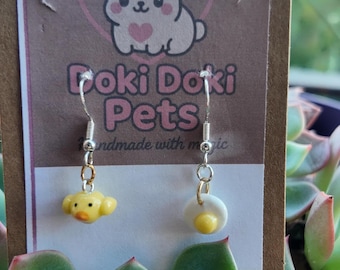 Chick & Egg Kawaii mismatch earrings – Handmade polymer clay – Cute animal jewelry gift