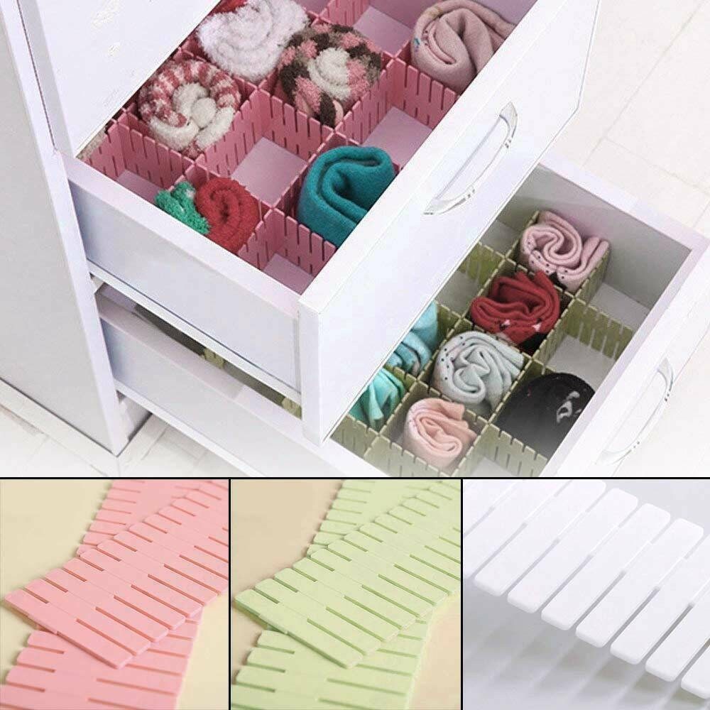 24x Adjustable Drawer Dividers Organiser Socks Make up Plastic Closet