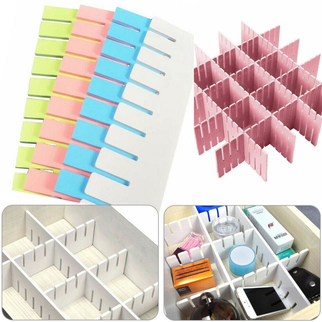 24x Adjustable Drawer Dividers Organiser Socks Make up Plastic Closet