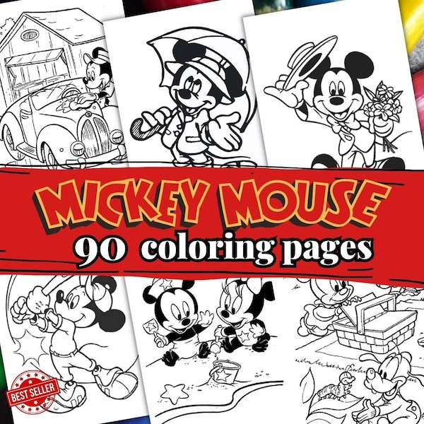 90 MICKEY MOUSE Coloring Pages, A4 format coloring book for kids, Kid Coloring Pages, PDF Printable Coloring Pages