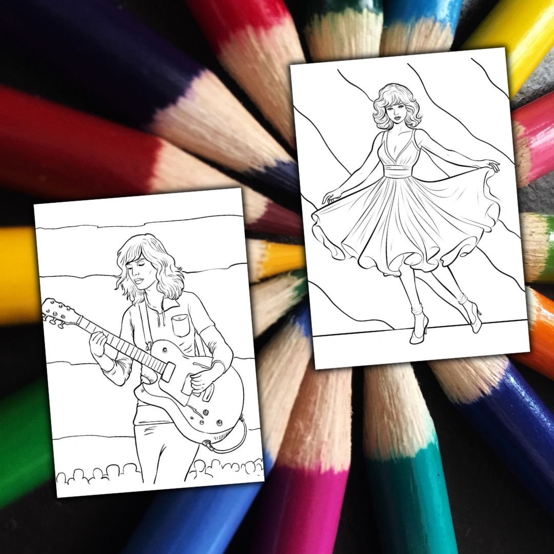30 TAYLOR SWIFT Coloring Pages, A4 Format Coloring Book for Kids, Kid ...