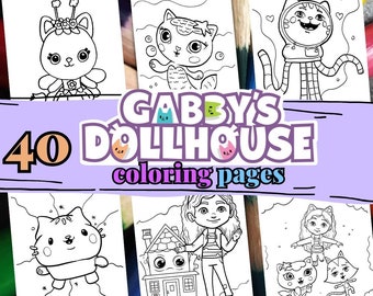 40 páginas para colorear CASA DE MUÑECAS GABBY. Libro para colorear de dibujos animados para niños. Páginas para colorear imprimibles para niños. Dibujos para colorear imprimibles