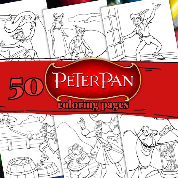 50 PETER PAN coloring pages, A4 format coloring book for kids, Kid Coloring Pages, PDF Printable Coloring Pages