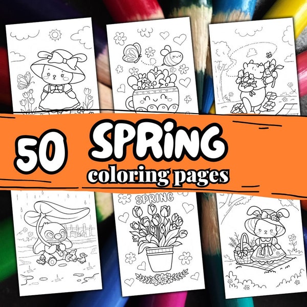 50 SPRING Color Pages. Spring Coloring Book photo Kid. Coloring Pages for Adults. Pdf Printable Coloring Pages