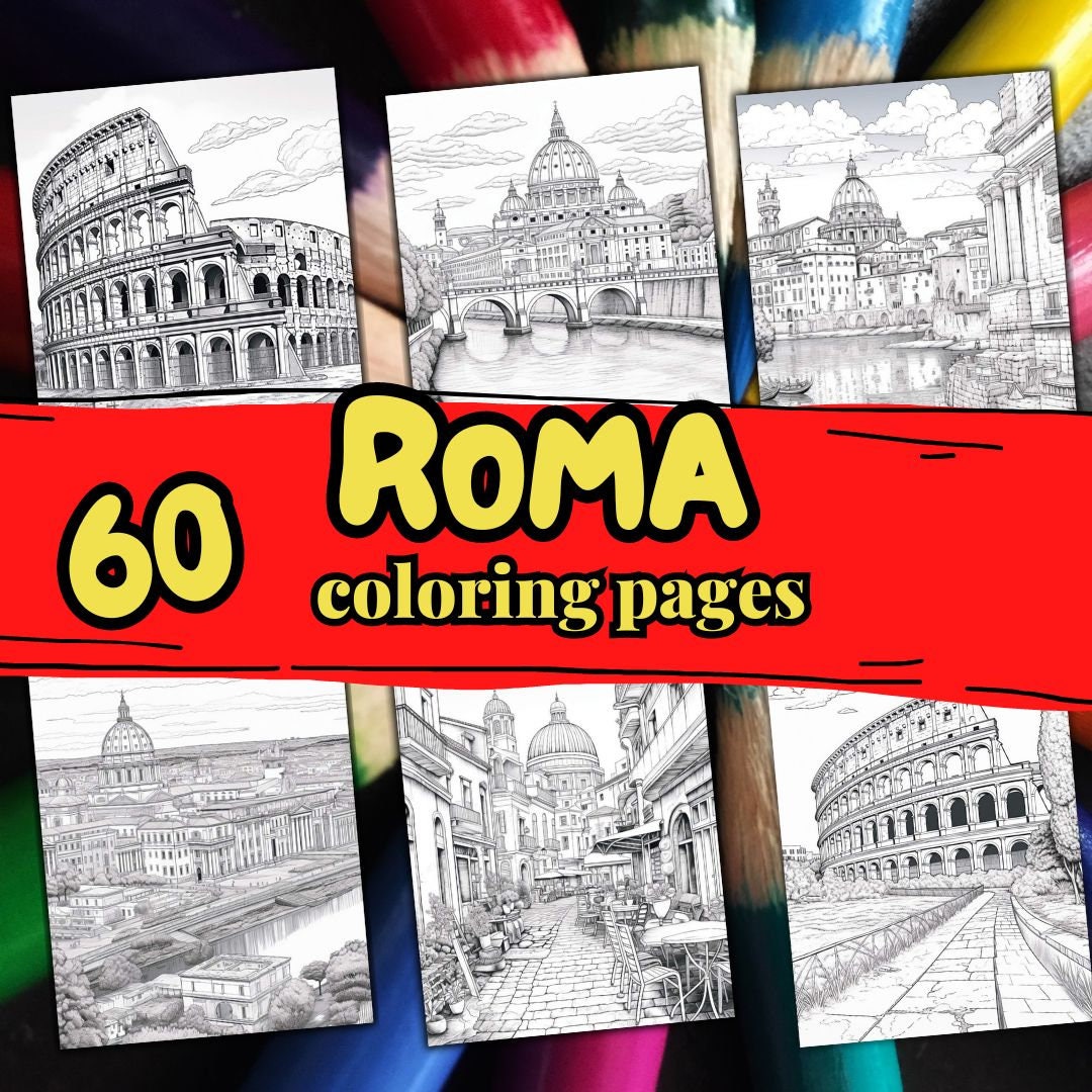 60 ROME Coloring Pages. Street Landscape Coloring Book for Kid ...