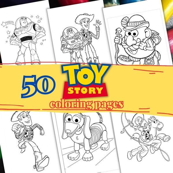 50 Toy Story coloring pages, A4 format coloring book for kids, kid coloring pages, PDF printable coloring pages