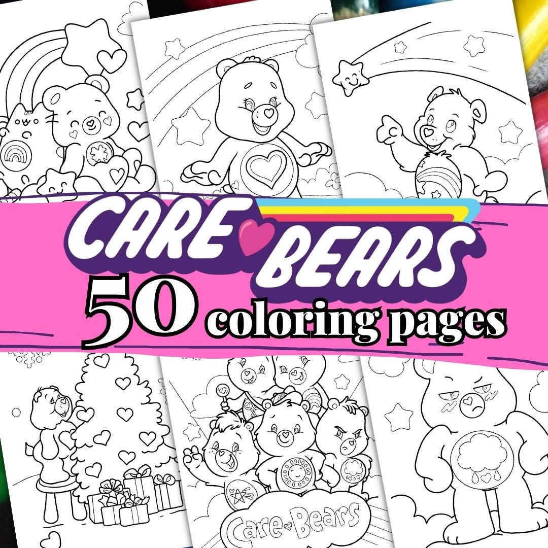50 CARE BEARS Coloring Pages, A4 Format Coloring Book for Kids, Kid ...