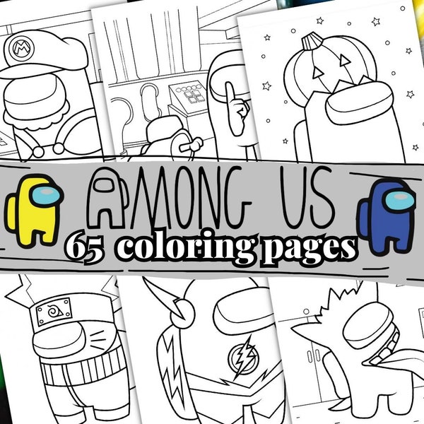 65 AMONG US Color Pages. Among us Coloring Book fo Kid. Coloring Pages for Adults. PDF Printable Coloring Pages