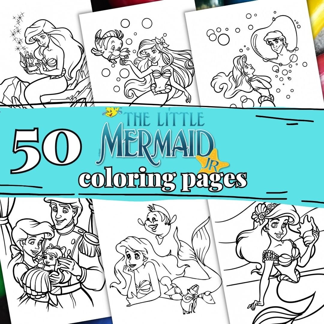 50 LITTLE MERMAID Coloring Pages, A4 Format Coloring Book for Kids, Kid ...