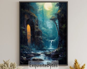 Vintage Waterfall Landscape Painting, Vacation Home Decor, Printable Art, Gift, Airbnb Home Poster, Illustration Book, Wallpaper #8