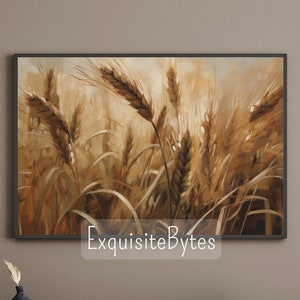 Obraz Vintage Wheat Field, sztuka botaniczna, rustykalny wystrój domu, drukowana sztuka ścienna, kwiat nr 33