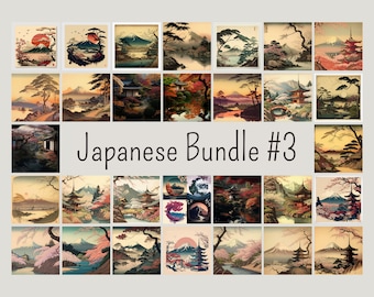 Japanese Landscape Vintage Paintings Bundle, Wall Decor, Printable Art, Gift, Vacation Home Poster, Illustration Book, Phone Wallpaper, #3
