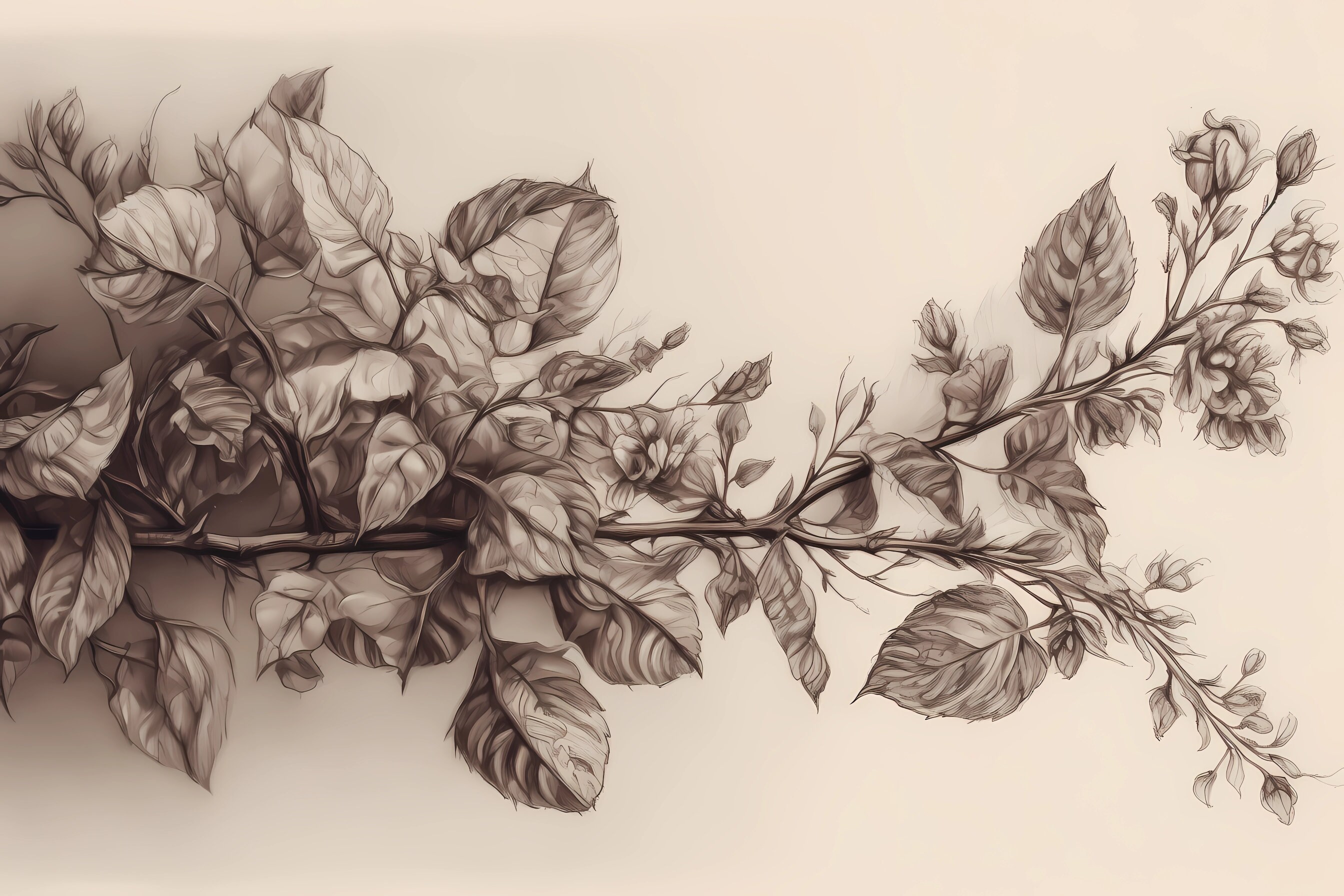 Antique Tree Branches Sketch, Vintage Botanical Illustration, Rustic ...