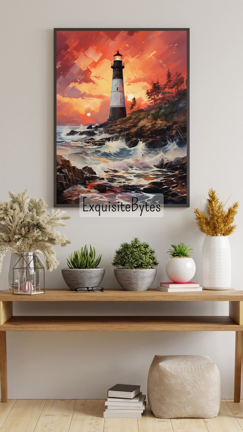 Lighthouse Landscape Watercolor Painting, Coastal Decor, Printable Art ...