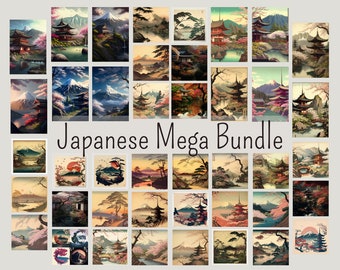 Japanese Landscape Paintings Mega Bundle, Wall Decor, Printable Art, Gift, Vacation Home Poster, Illustration Book, Phone Wallpaper