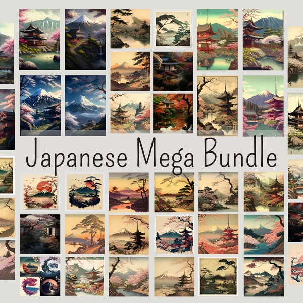 Japanese Landscape Paintings Mega Bundle, Wall Decor, Printable Art, Gift, Vacation Home Poster, Illustration Book, Phone Wallpaper