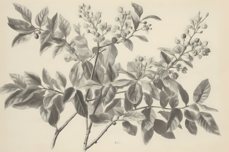 Antique Tree Branches Sketch, Vintage Botanical Illustration, Rustic ...