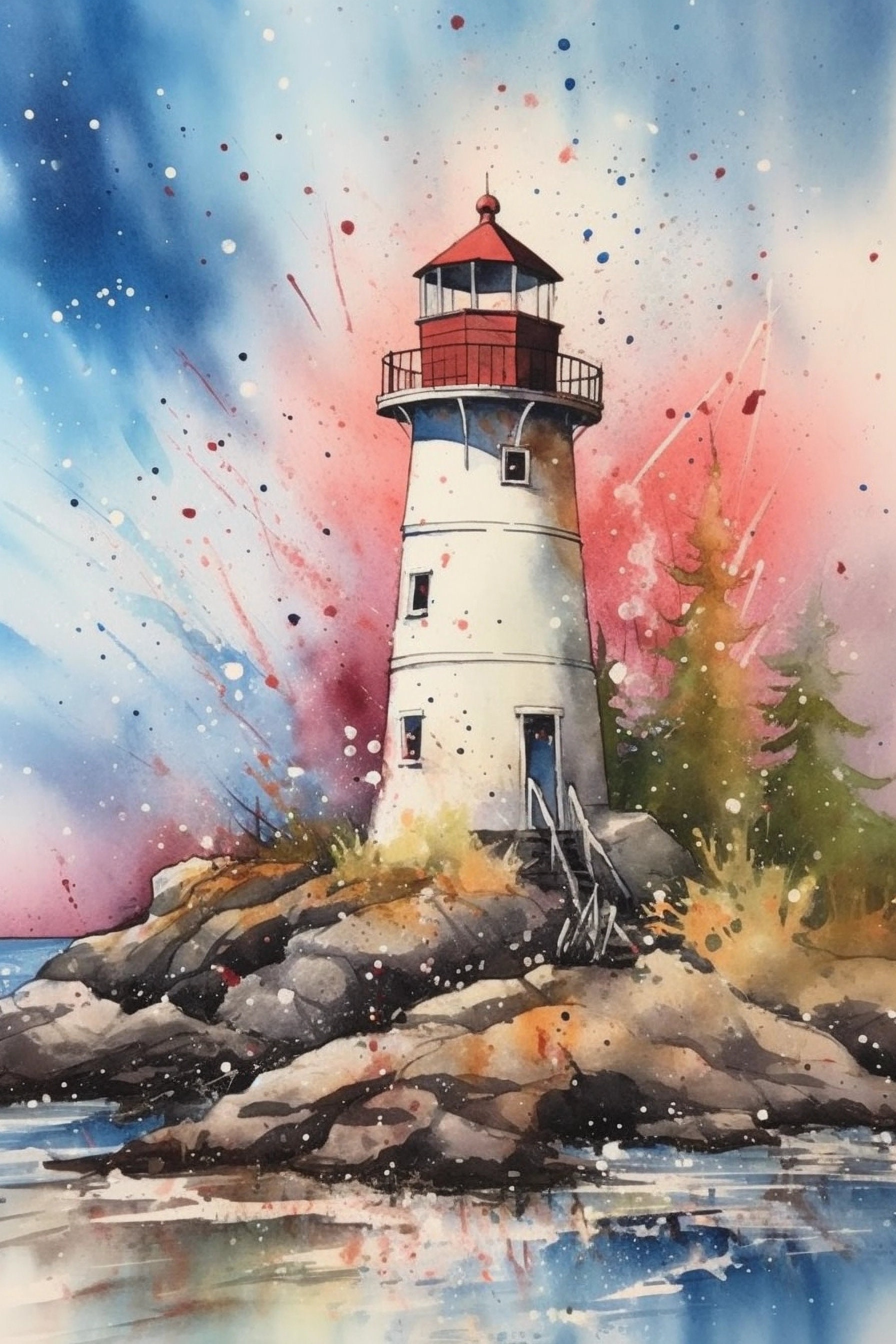 Lighthouse Landscape Watercolor Painting, Coastal Decor, Printable Art ...