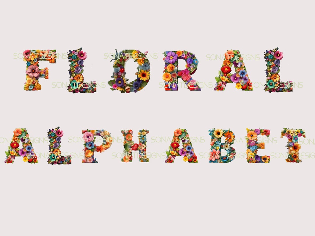 Floral Alphabet Clipart, Floral Letters Bundle Numbers Clipart, Floral