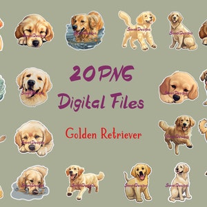 20 Adesivo Golden Retriever Clipart, Cachorro Fofo Clipart, Imagens de Qualidade Aquarela Golden Retriever Retrato Golden Retriever Download Digital