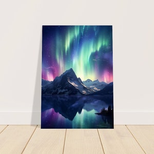 Bild Norwegen gerahmt oder ungerahmt A4 A3 A2 Rahmen Posterleisten Aquarell Fjord norwegische Landschaft Polarlicht Nordlicht Lofoten grün