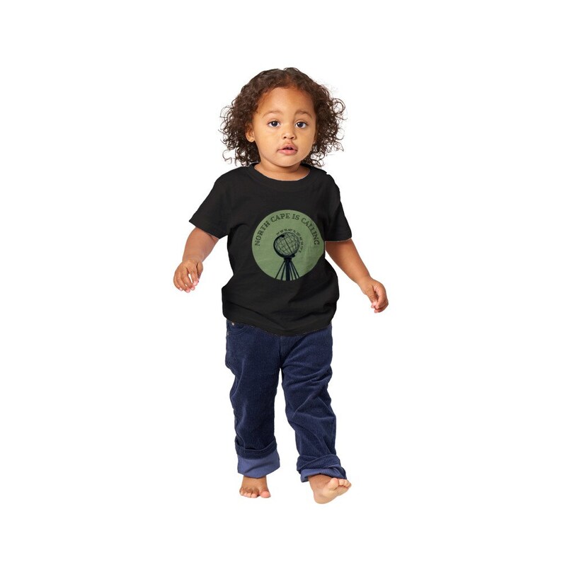 Maglietta per bebè Capo Nord Vari colori Girocollo Rosa Blu Grigio Bianco Nero Capo Nord sta chiamando Nordkapp Viaggi Vacanza Manica corta Black
