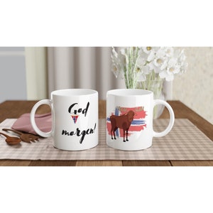 Ceramic mug God morning moose mug Norway coffee mug with handle white Norge antler coffee mug office ceramic kitchen