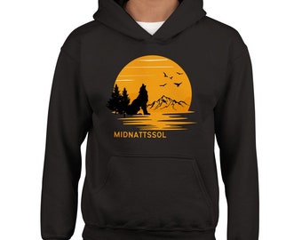 Felpa con cappuccio per bambini Norway Midnattssol Midnattssol marsupio tascabile con immagine stampata digitalmente per bambini norvegesi